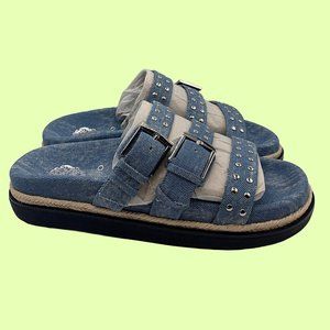 NWT VINCE CAMUTO Denim Blue “Ciandra” Studded Leather Denim Blue Slides